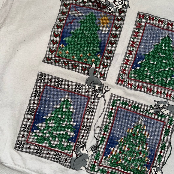 Vintage Christmas Tree & Cat Sweatshirt by Nutcracker - Picture 2 of 5